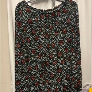 LOFT Black Blouse with Red and Blue Floral Design